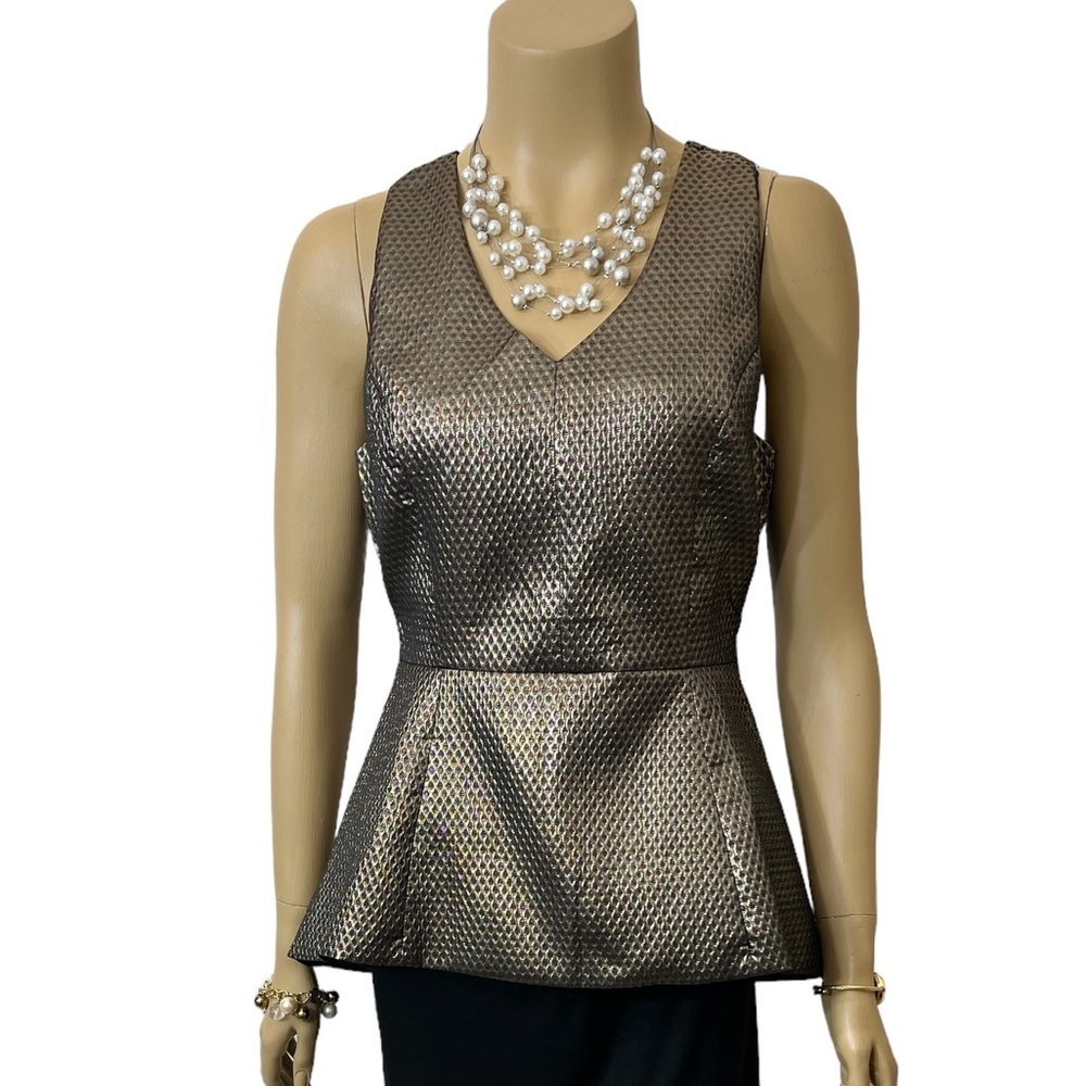 Mono B Metallic Bronze Peplum V-Neck Tank Top